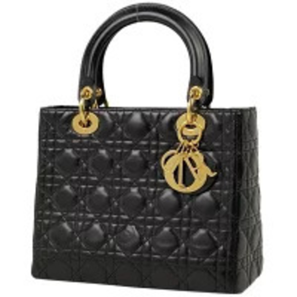 Christian Dior Lady Cannage Handbag Leather Black
